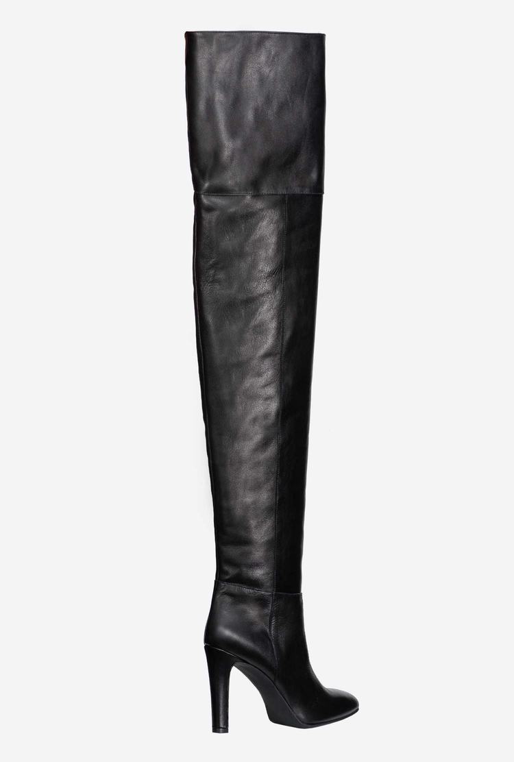 Black Women's Pinko Thigh-high Leather Boots | Ireland-70863229