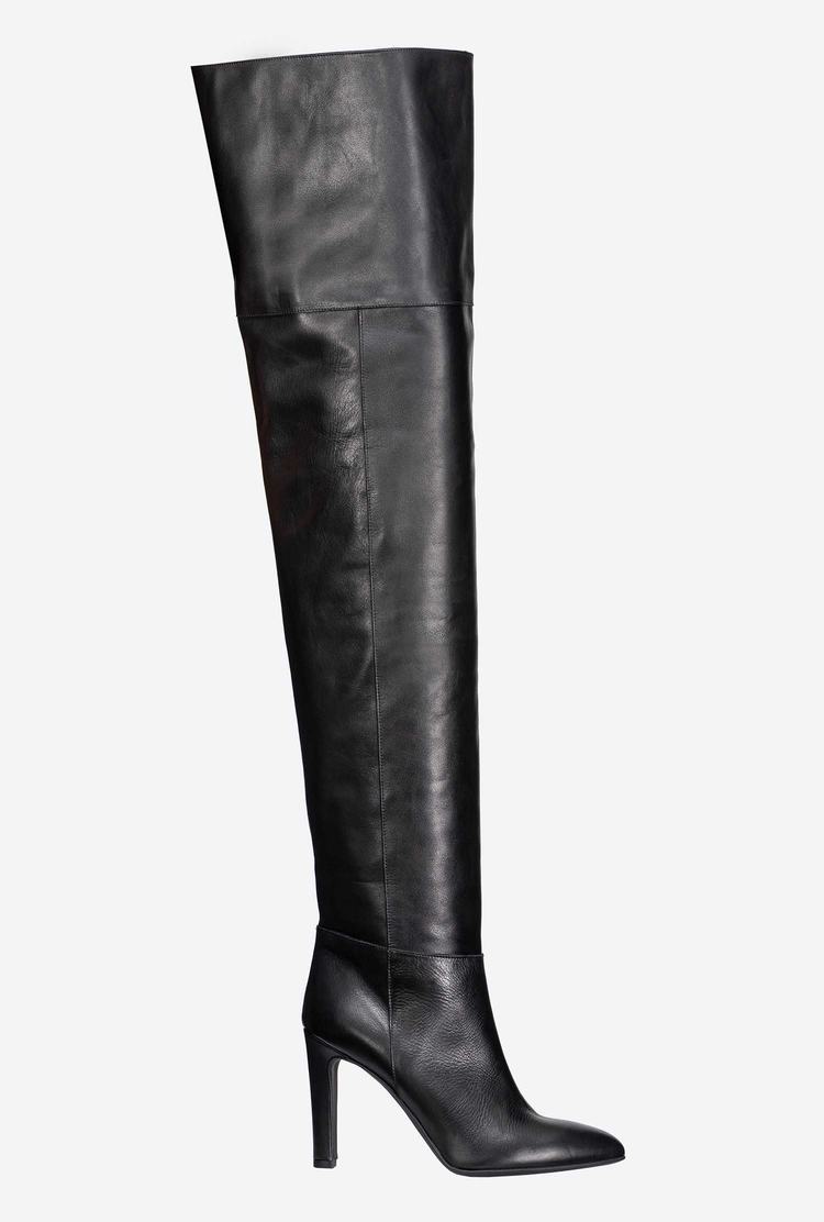 Black Women\'s Pinko Thigh-high Leather Boots | Ireland-70863229