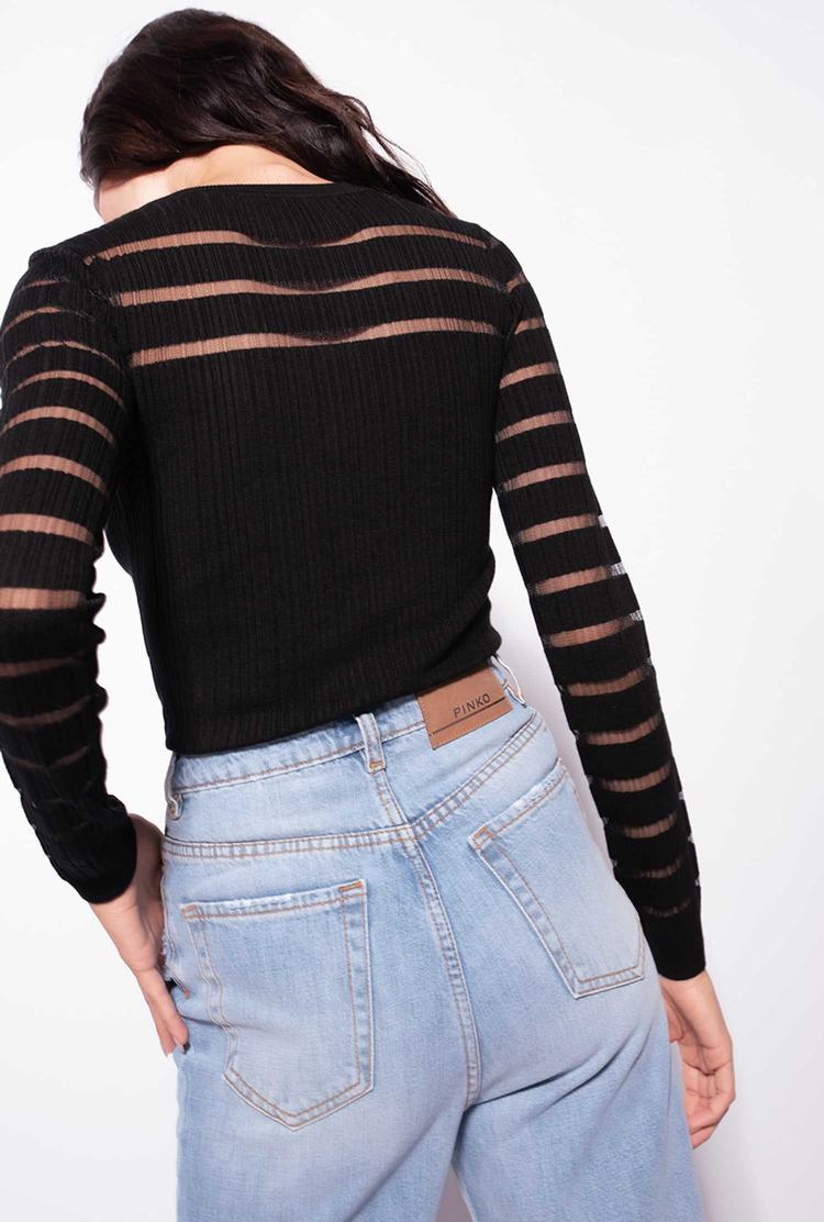 Black Women's Pinko Transparent Stripes Sweaters | Ireland-78536199