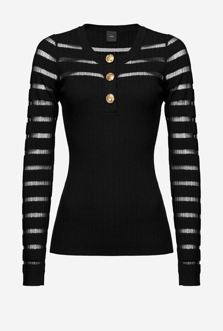 Black Women's Pinko Transparent Stripes Sweaters | Ireland-78536199