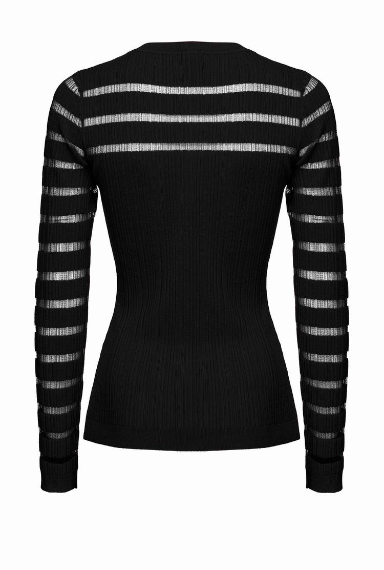 Black Women's Pinko Transparent Stripes Sweaters | Ireland-78536199