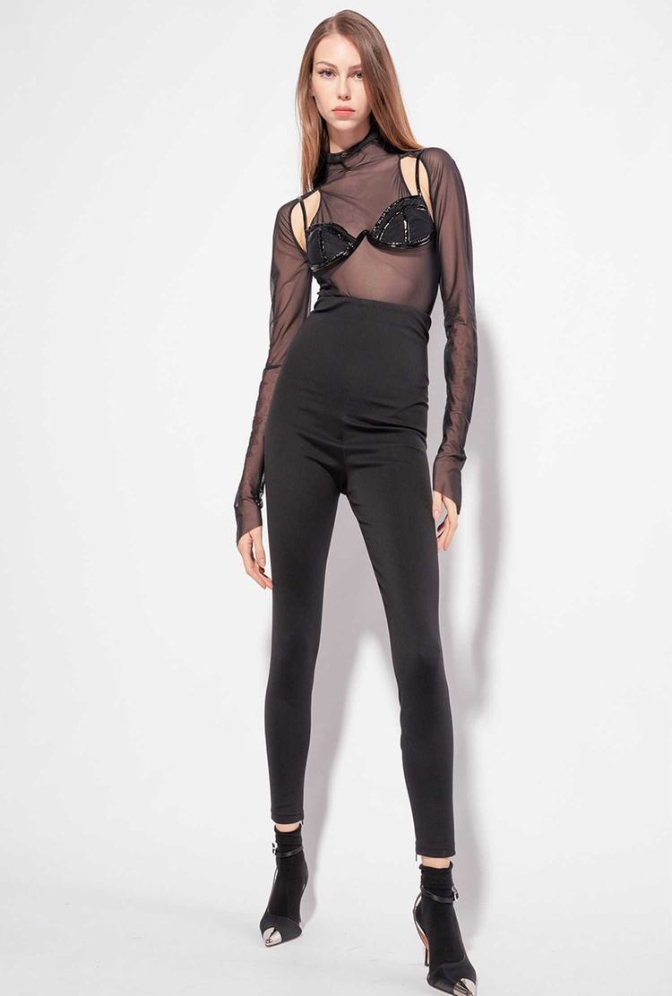 Black Women\'s Pinko Tulle Bodysuit | Ireland-21436059