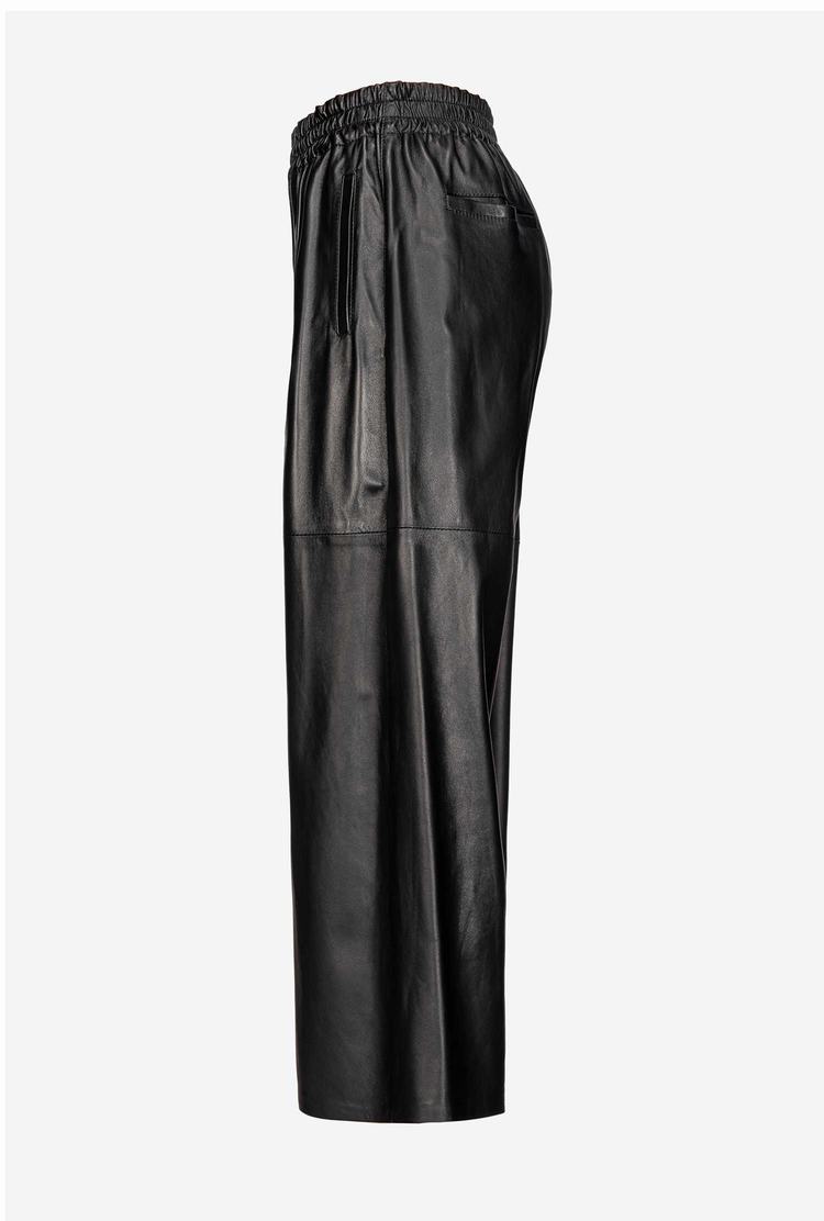 Black Women's Pinko Wide-leg In Ultra-light Leather Pants | Ireland-19067539