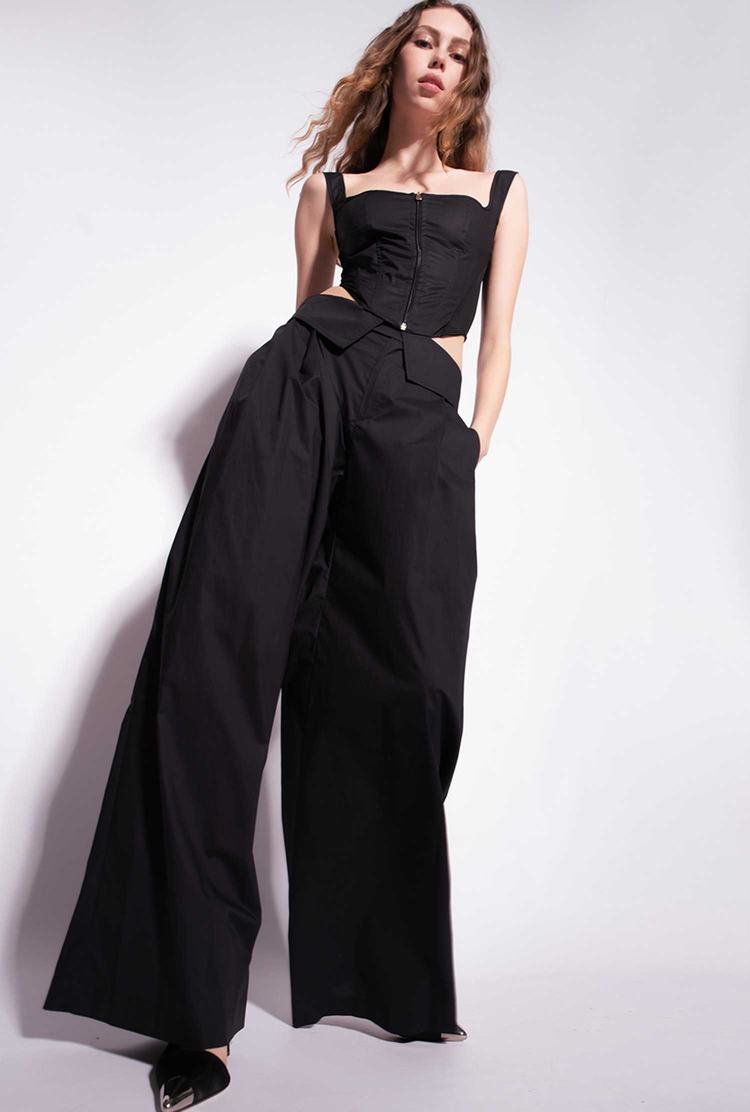 Black Women's Pinko Wide-leg Poplin Pants | Ireland-63528979