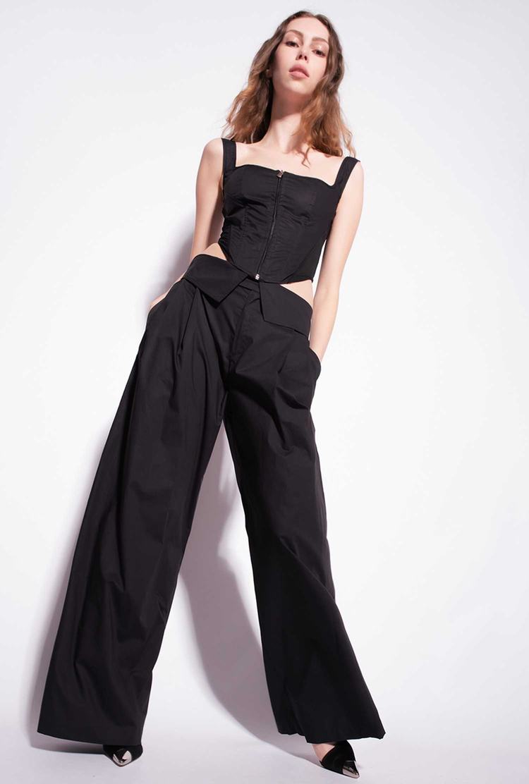 Black Women's Pinko Wide-leg Poplin Pants | Ireland-63528979