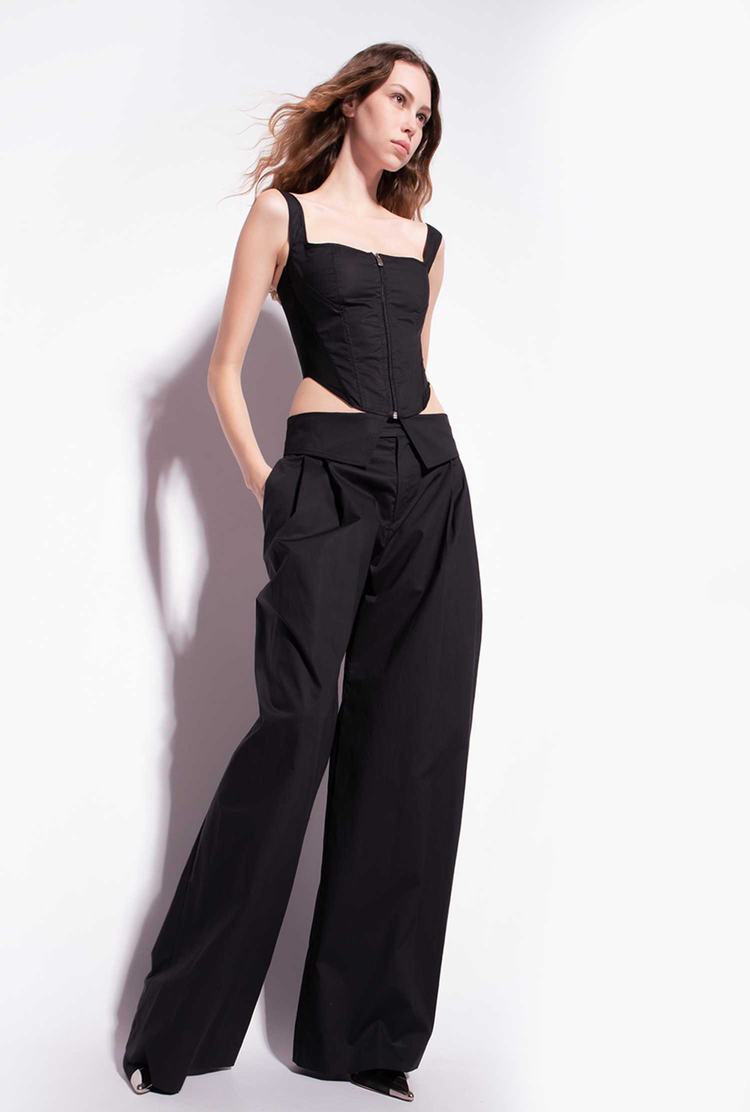 Black Women's Pinko Wide-leg Poplin Pants | Ireland-63528979