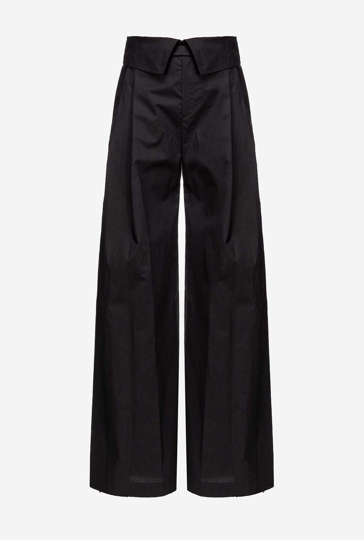 Black Women's Pinko Wide-leg Poplin Pants | Ireland-63528979