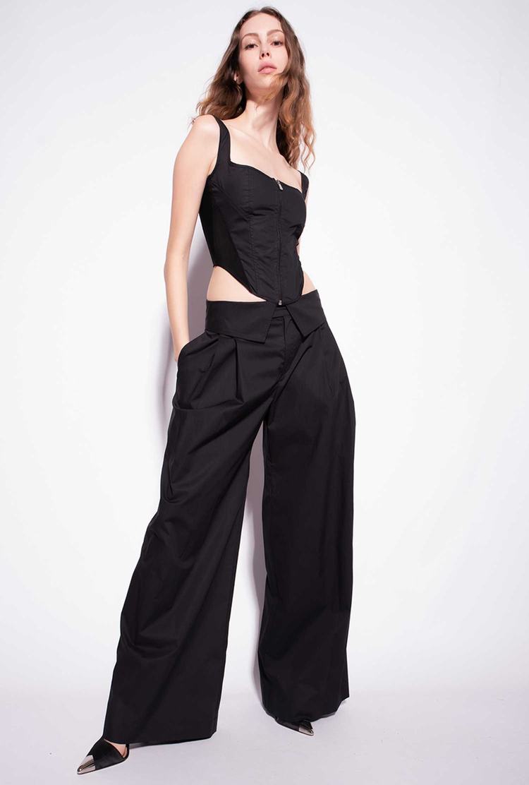 Black Women\'s Pinko Wide-leg Poplin Pants | Ireland-63528979