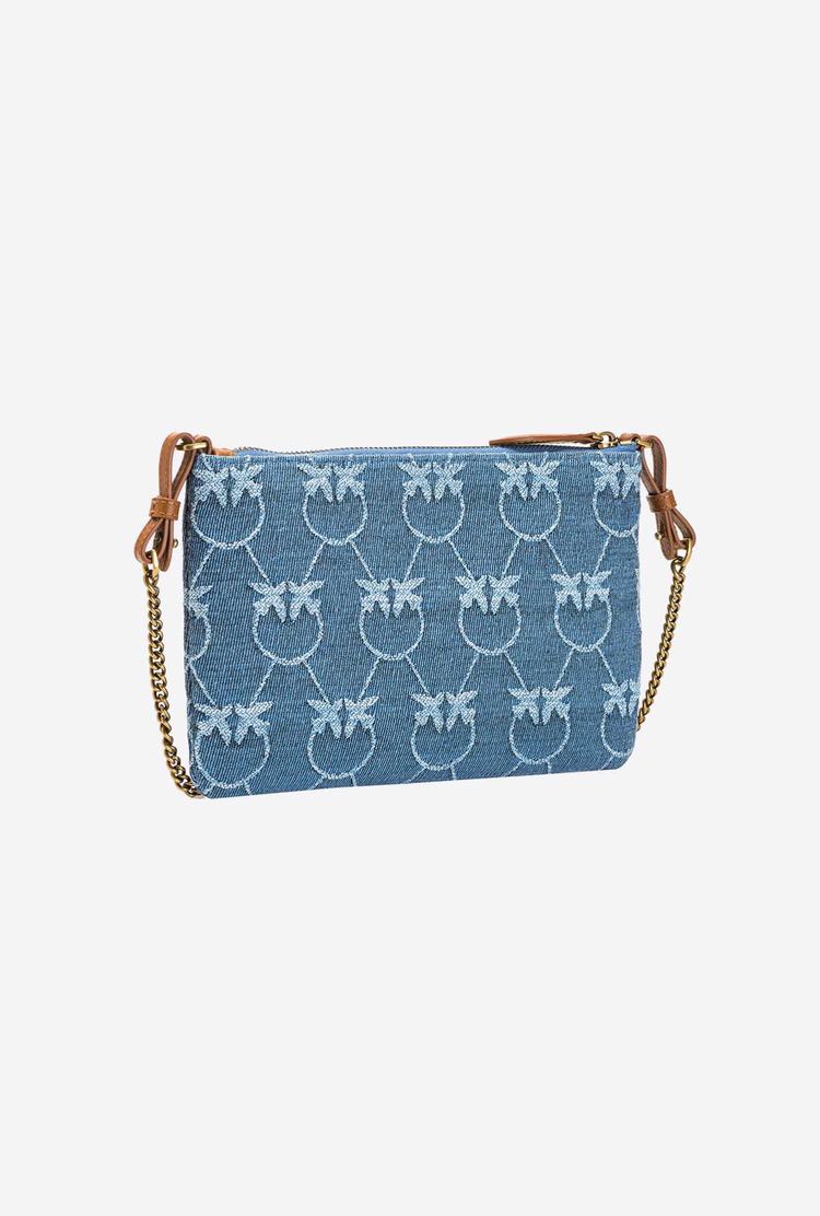 Blue/Light Blue Gold Women's Pinko Flat Love Bag Denim Logo Crossbody Bags | Ireland-21873659