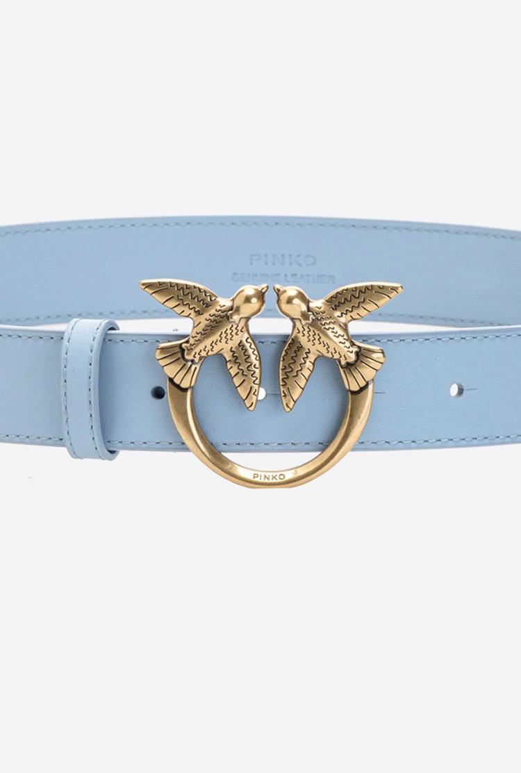 Blue Light Gold Women's Pinko Love Birds Leather Belts | Ireland-31570629