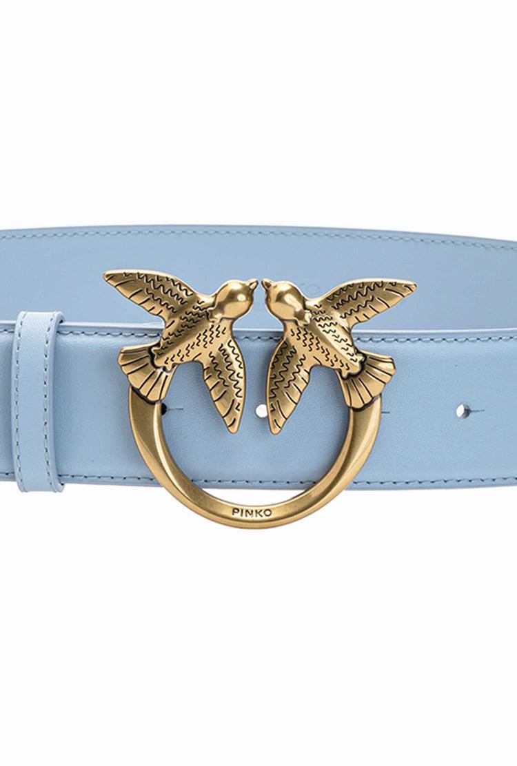 Blue Light Gold Women's Pinko Love Birds Leather Belts | Ireland-95716409