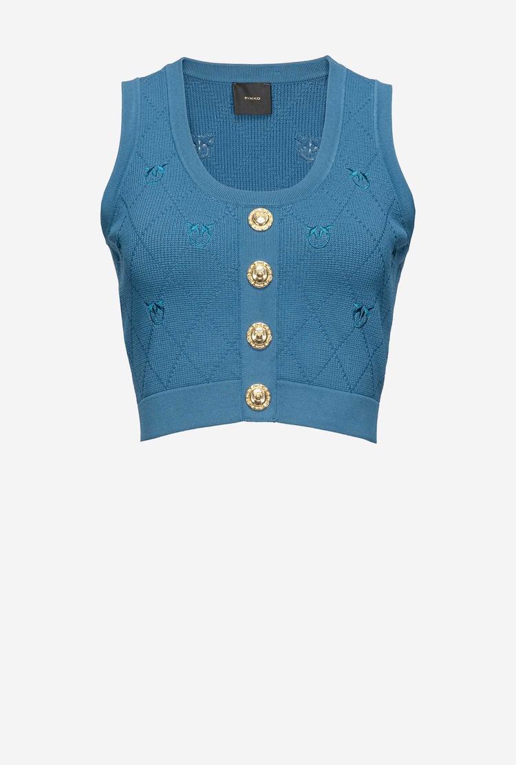 Blue Women's Pinko Cropped Jacquard Love Birds Vest | Ireland-39615479