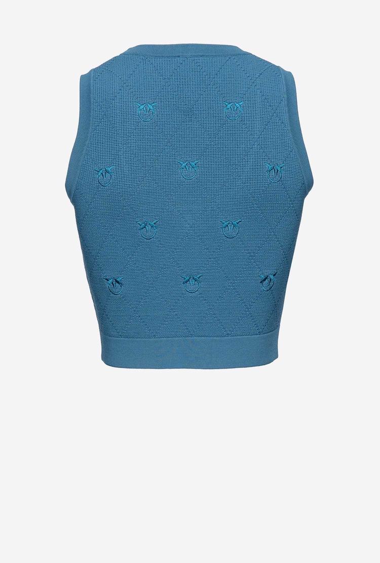 Blue Women's Pinko Cropped Jacquard Love Birds Vest | Ireland-39615479