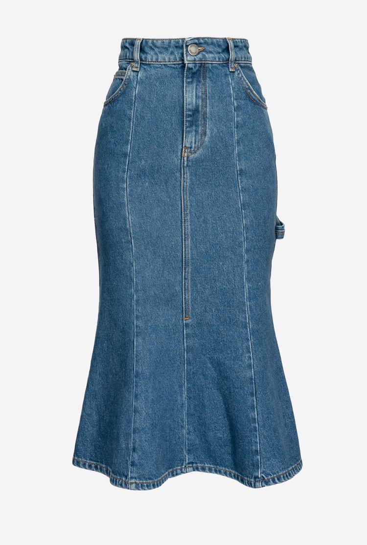 Blue Women's Pinko Denim Midi Skirts | Ireland-57360219