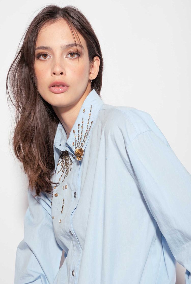 Blue Women's Pinko Embroidery Shirts | Ireland-54370989