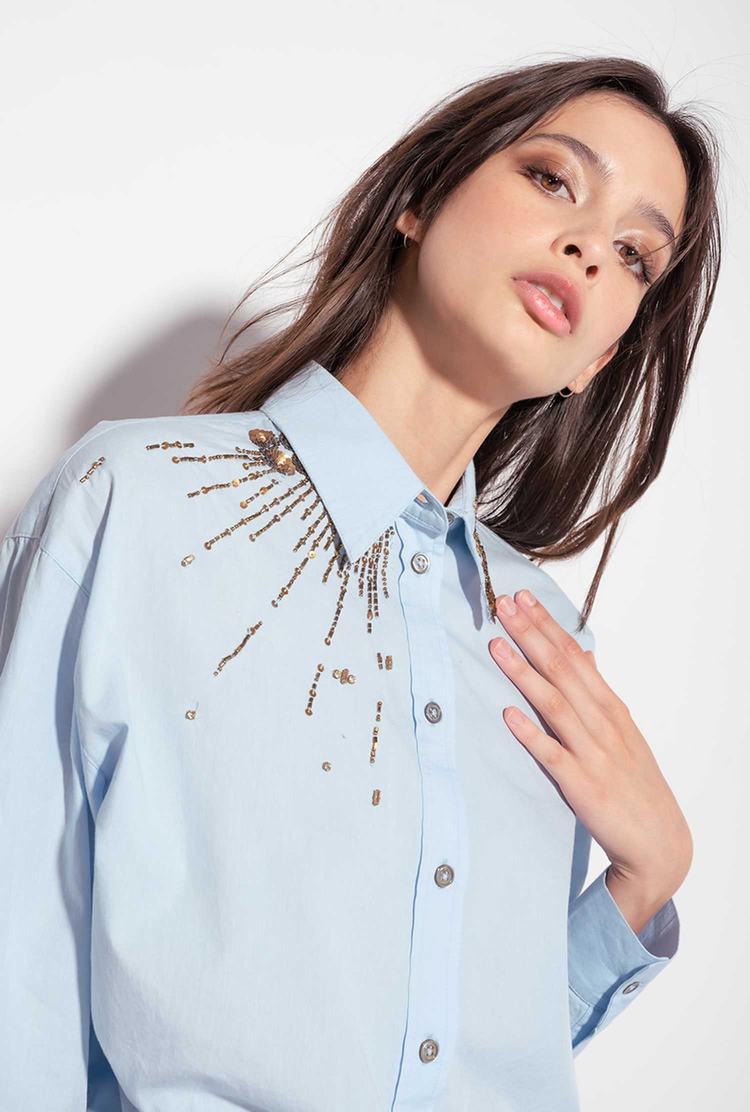 Blue Women's Pinko Embroidery Shirts | Ireland-54370989