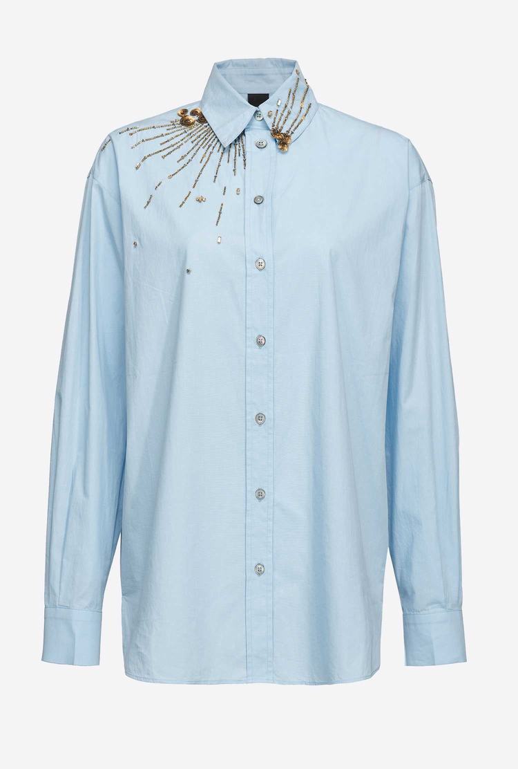 Blue Women's Pinko Embroidery Shirts | Ireland-54370989