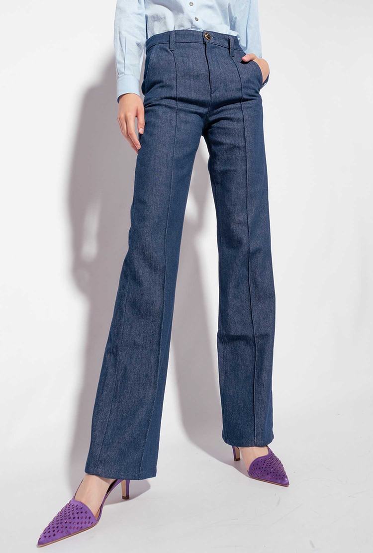 Blue Women's Pinko Flared Flat-wash Denim Jeans | Ireland-31297459