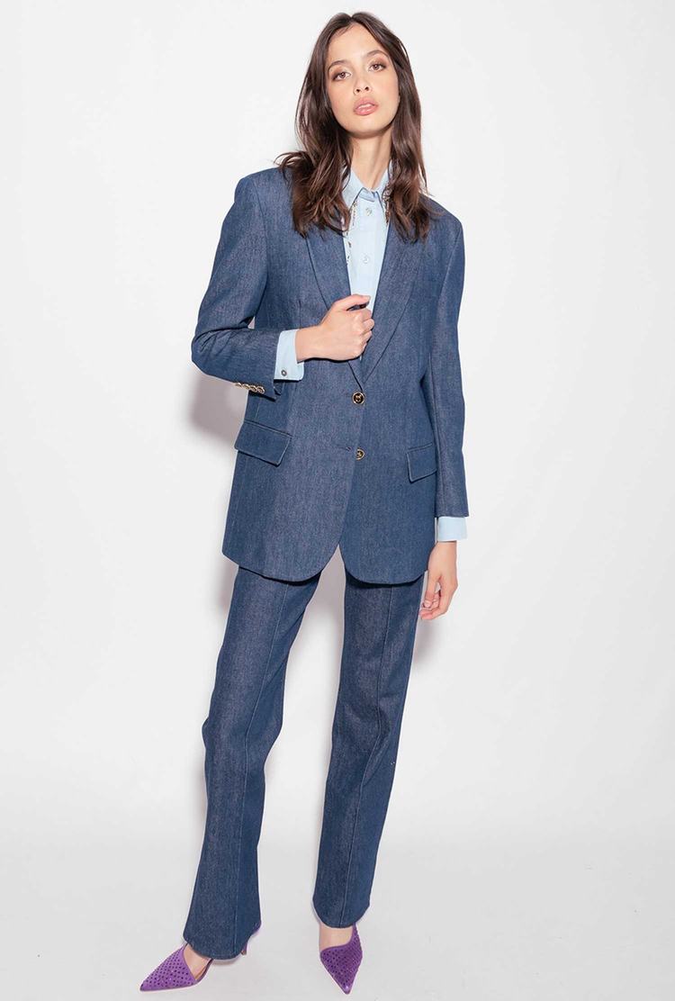 Blue Women's Pinko Flat-wash Denim Blazers | Ireland-74951809