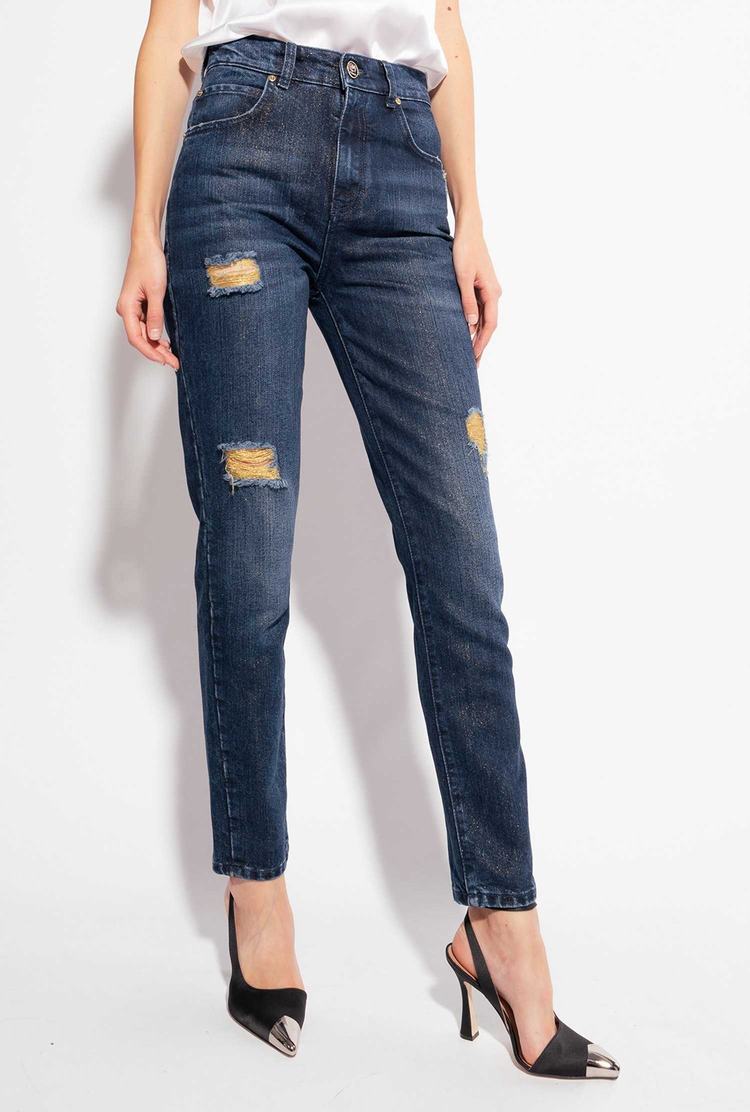 Blue Women's Pinko Golden Details Jeans | Ireland-75182049