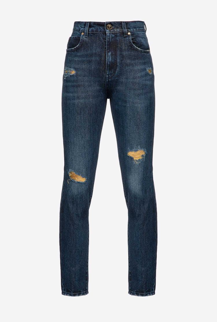 Blue Women's Pinko Golden Details Jeans | Ireland-75182049