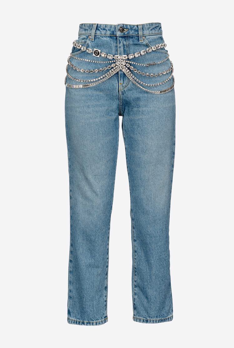 Blue Women's Pinko Jewel Chains Jeans | Ireland-18793469