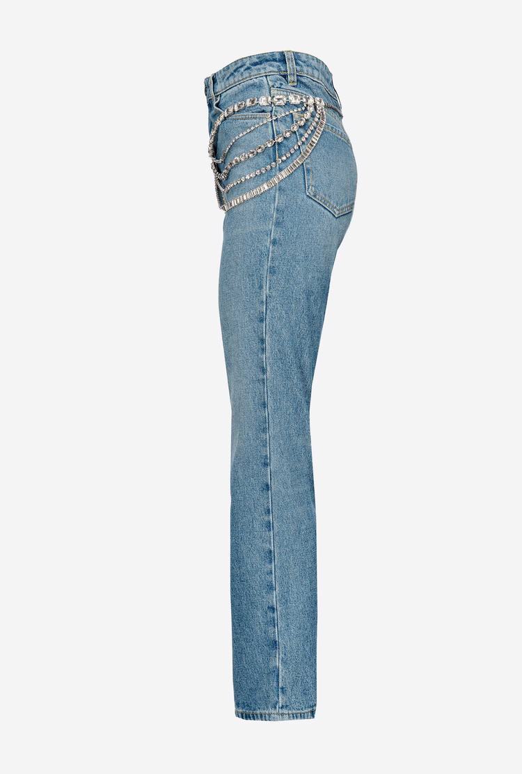 Blue Women's Pinko Jewel Chains Jeans | Ireland-18793469