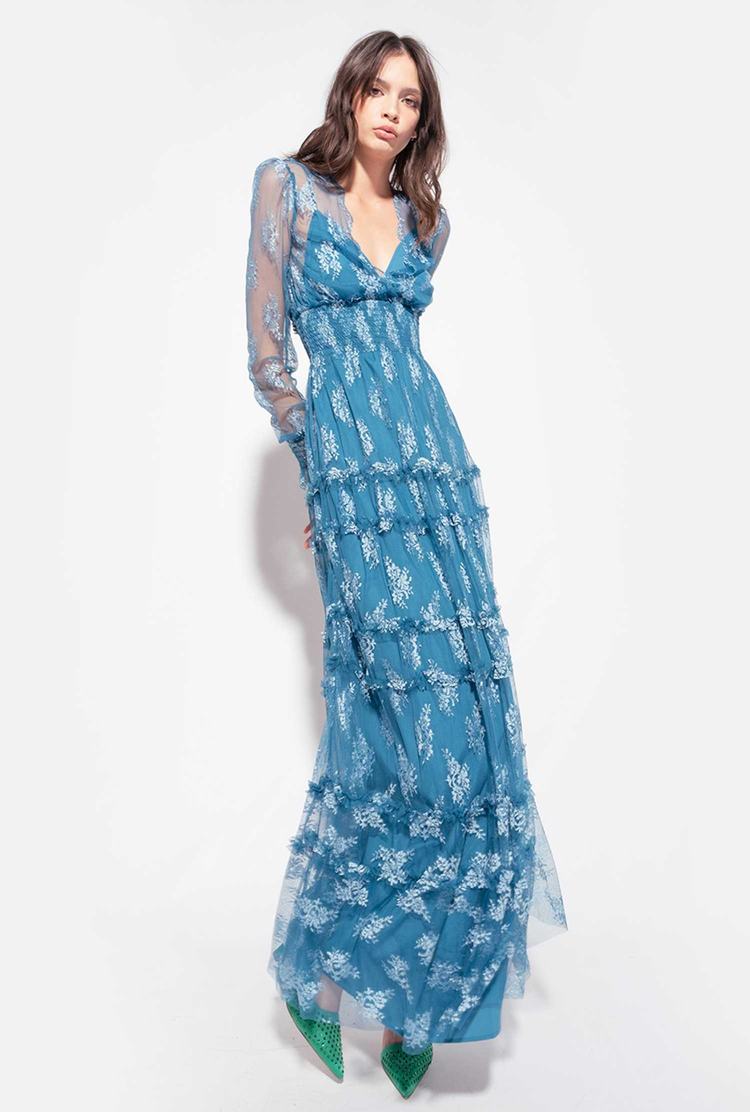 Blue Women's Pinko Lace Maxi Dress | Ireland-50631849