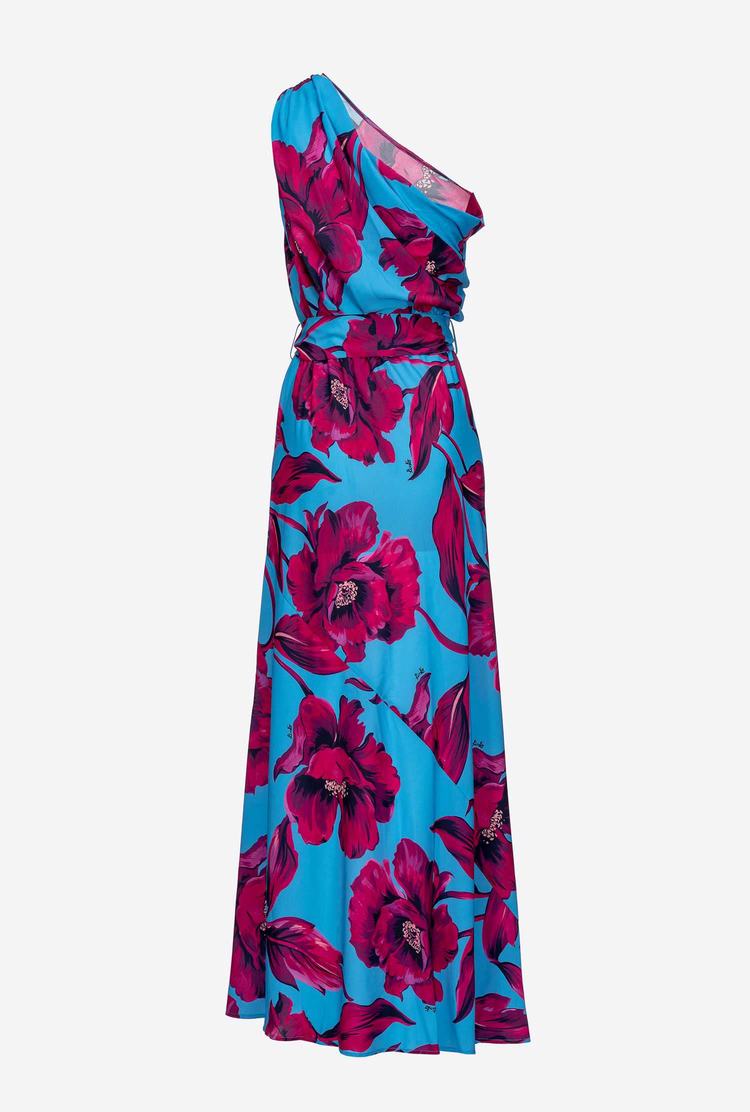 Blue Women's Pinko Macro Floral Motif Dress | Ireland-64071259