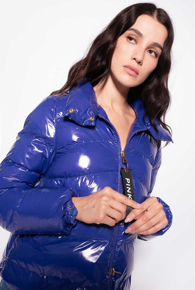 Blue Women's Pinko Padded Crystal Nylon Jackets | Ireland-71624939