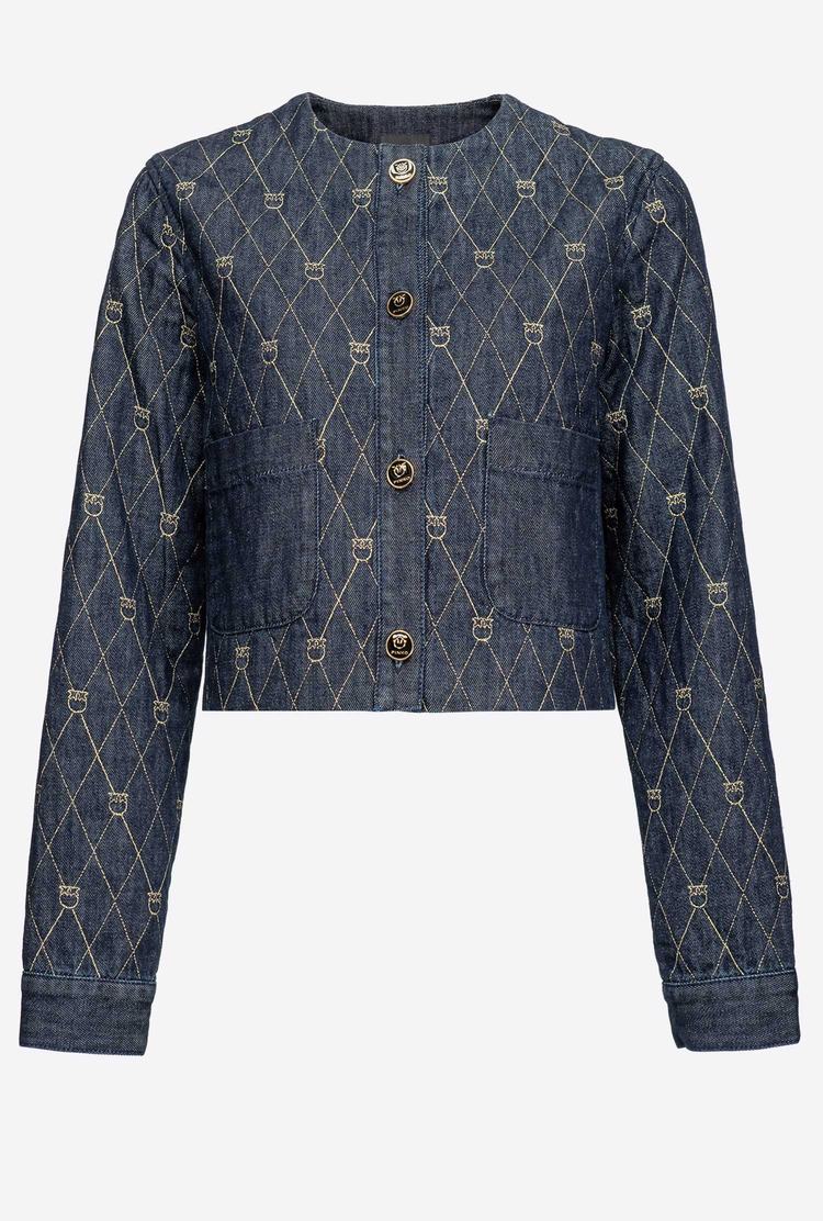 Blue Women's Pinko Quilted Boxy Denim Jackets | Ireland-94310679