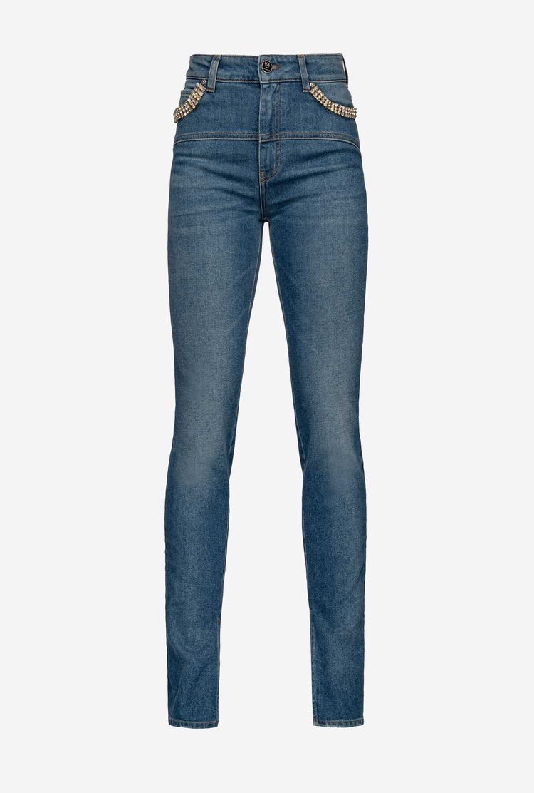 Blue Women's Pinko Rhinestones Jeans | Ireland-86753929