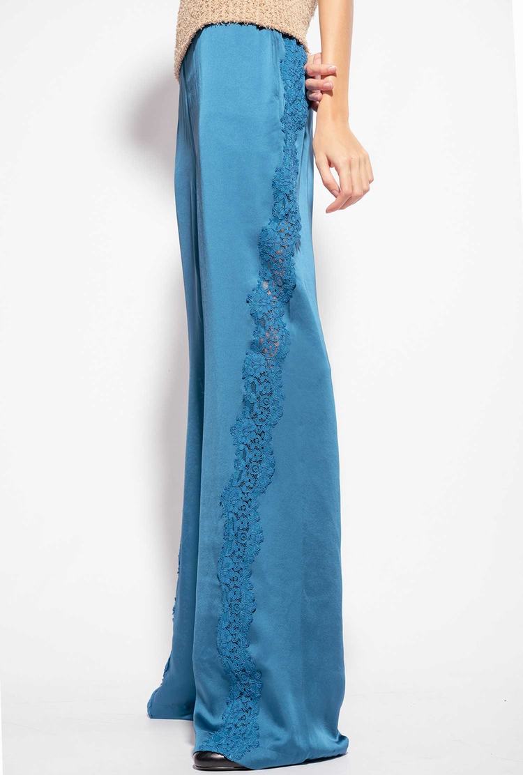 Blue Women's Pinko Satin And Lace Pants | Ireland-16583429