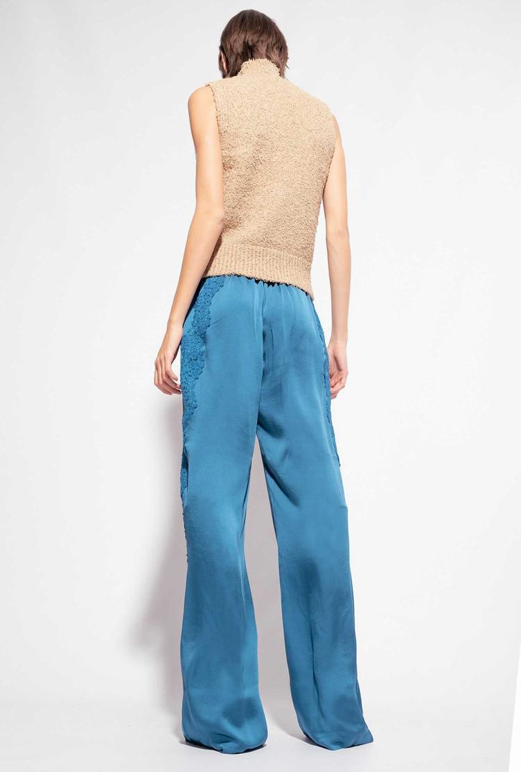 Blue Women's Pinko Satin And Lace Pants | Ireland-16583429