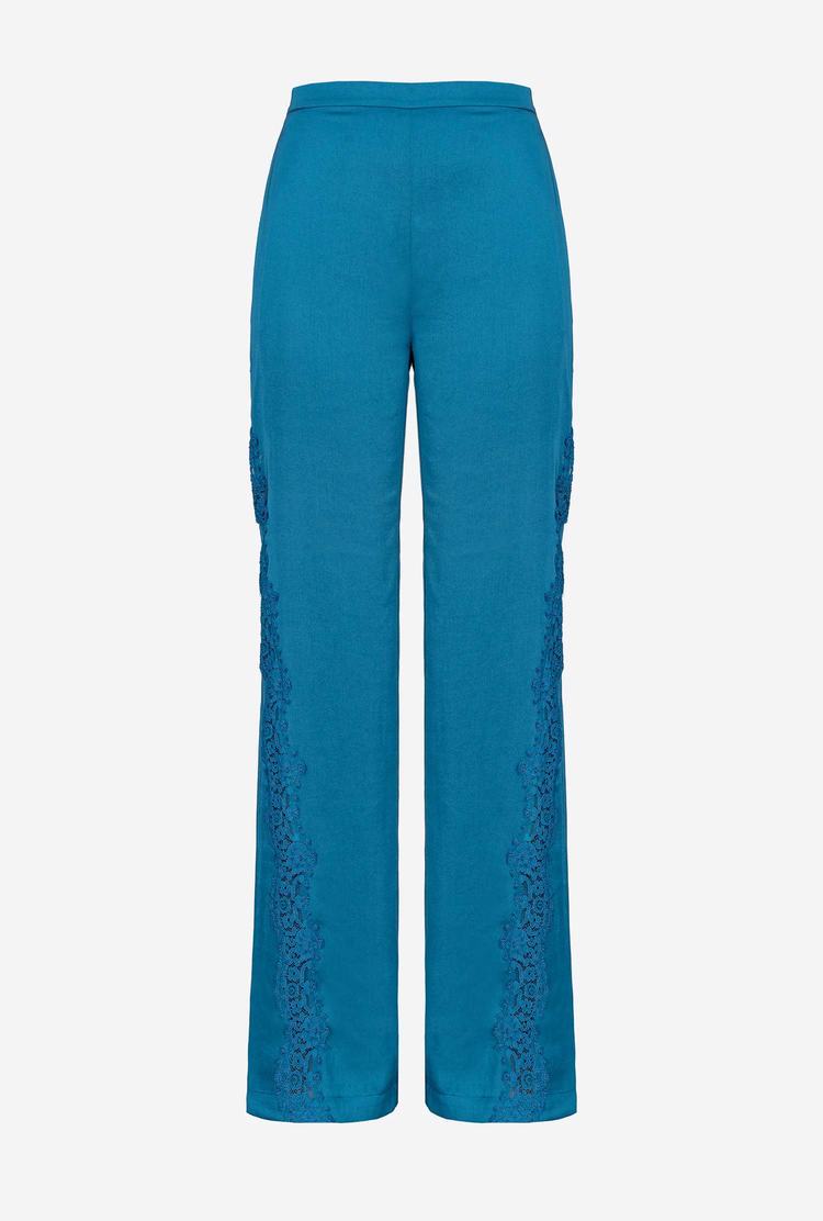 Blue Women's Pinko Satin And Lace Pants | Ireland-16583429