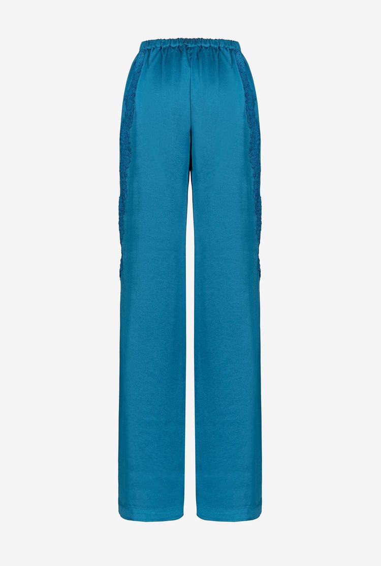 Blue Women's Pinko Satin And Lace Pants | Ireland-16583429