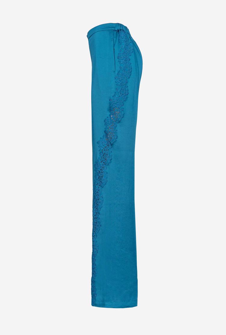 Blue Women's Pinko Satin And Lace Pants | Ireland-16583429