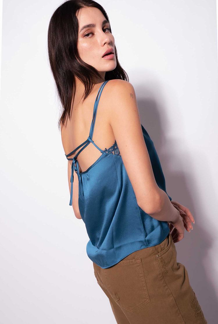 Blue Women's Pinko Satin And Lace Tanks | Ireland-48612509