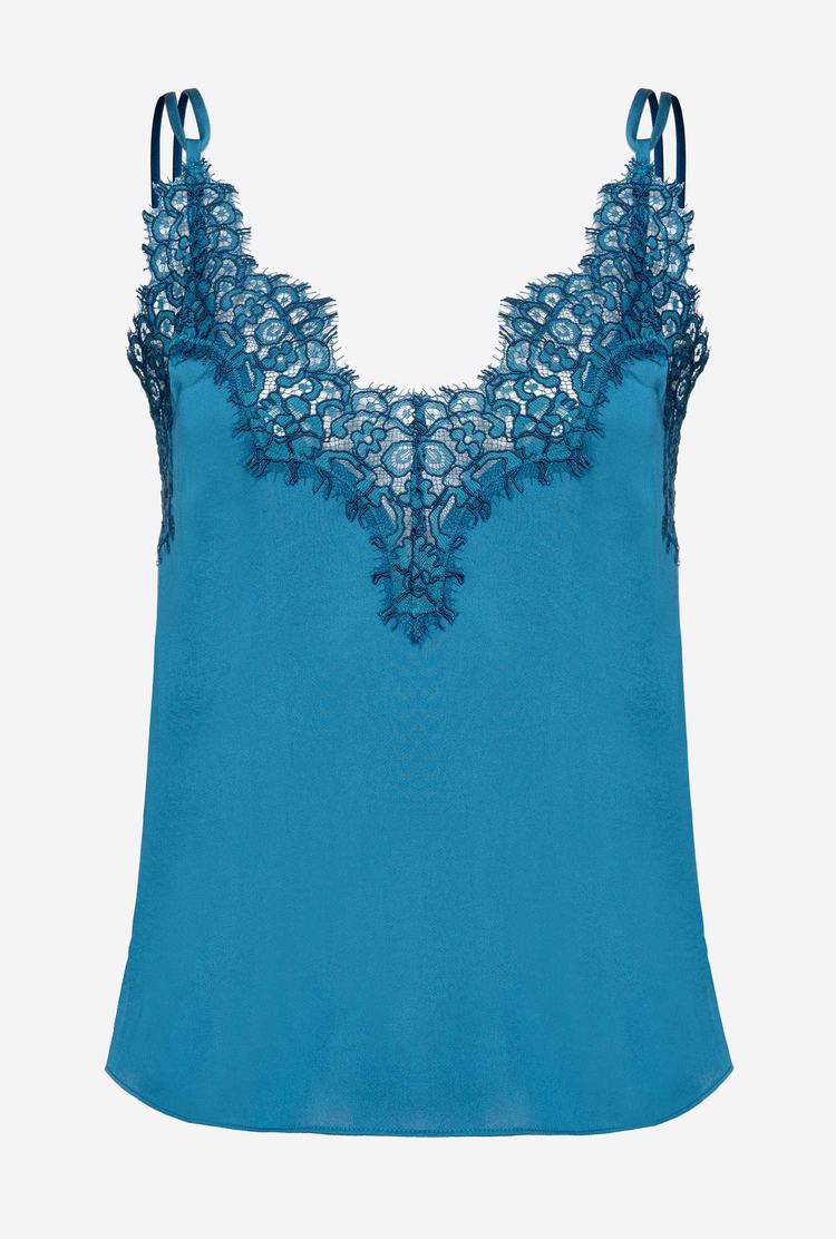 Blue Women's Pinko Satin And Lace Tanks | Ireland-48612509