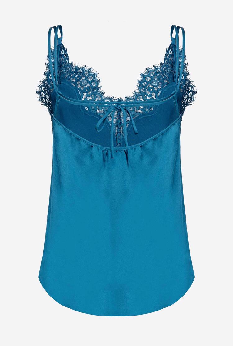 Blue Women's Pinko Satin And Lace Tanks | Ireland-48612509