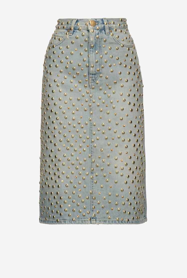 Blue Women's Pinko Studded Denim Skirts | Ireland-78136529