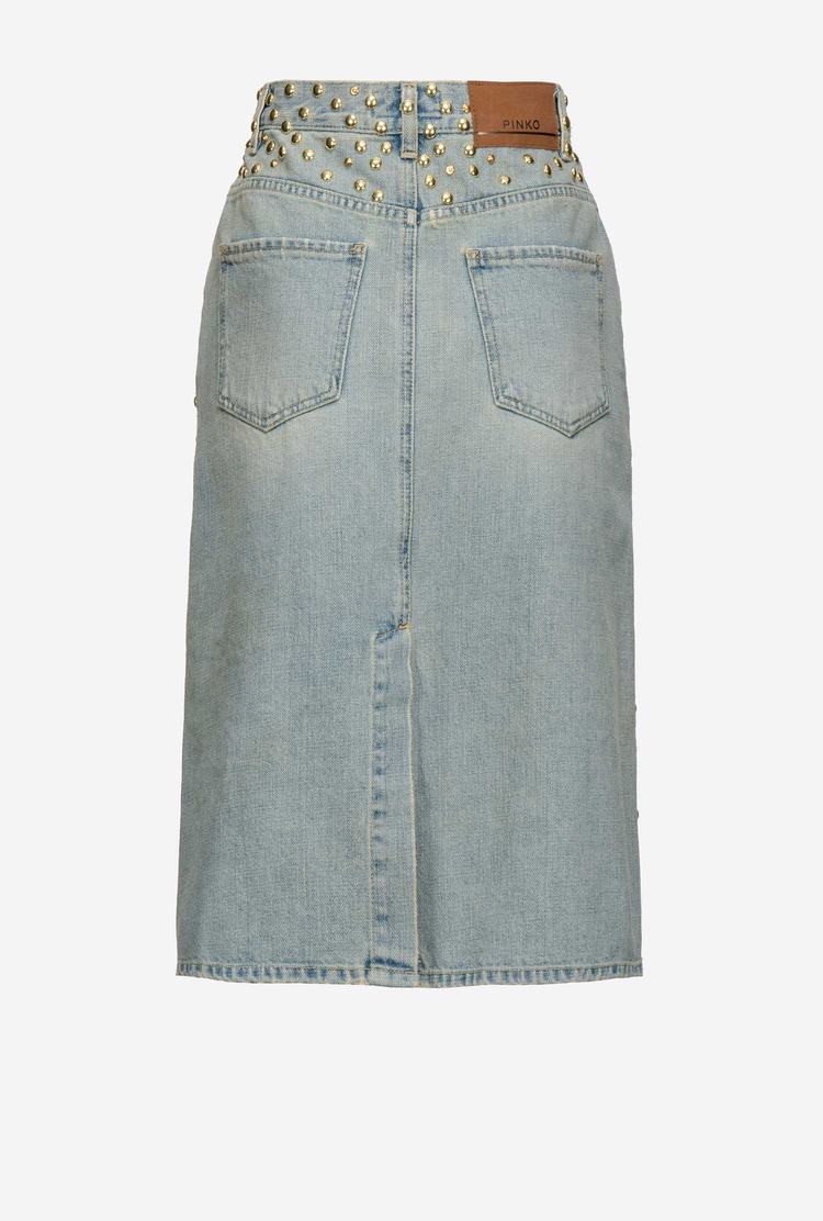 Blue Women's Pinko Studded Denim Skirts | Ireland-78136529