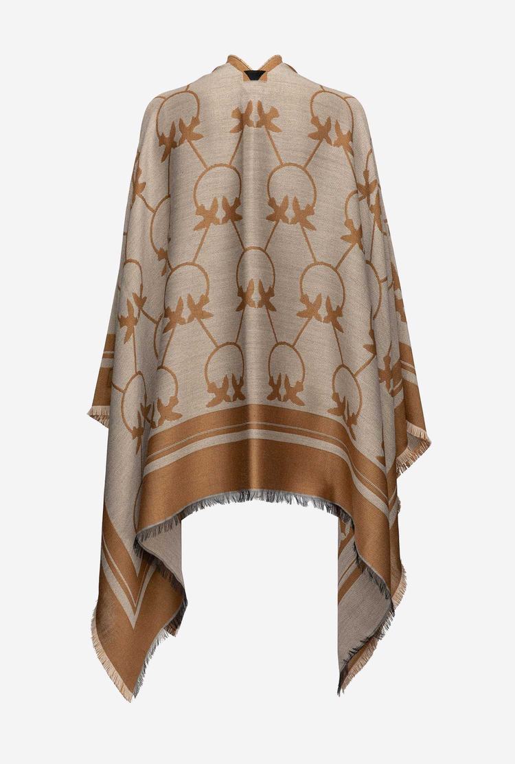 Brown/Beige Women's Pinko Large Love Birds Shawl Scarves | Ireland-30486599