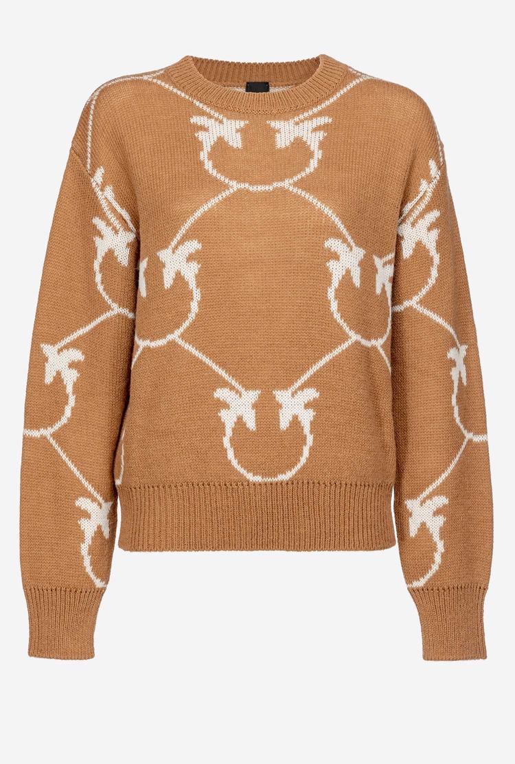 Brown/Beige Women's Pinko Monogram Jacquard Pullover | Ireland-05418729