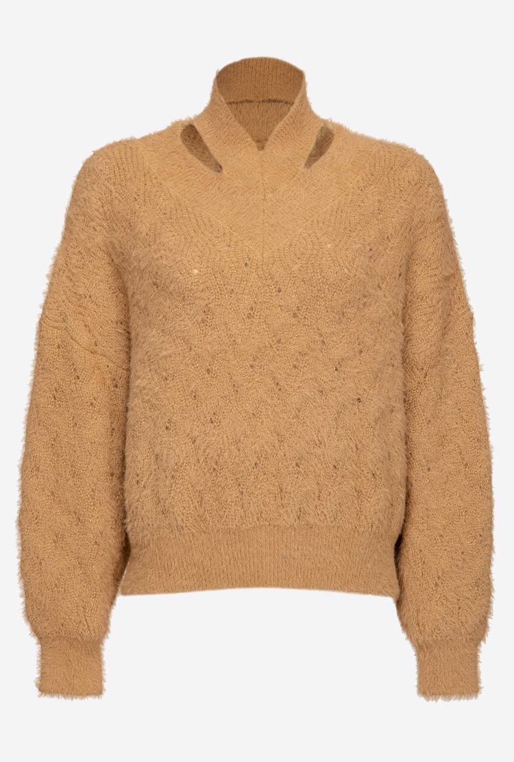 Brown Beige Women's Pinko Openwork Pullover | Ireland-58734699