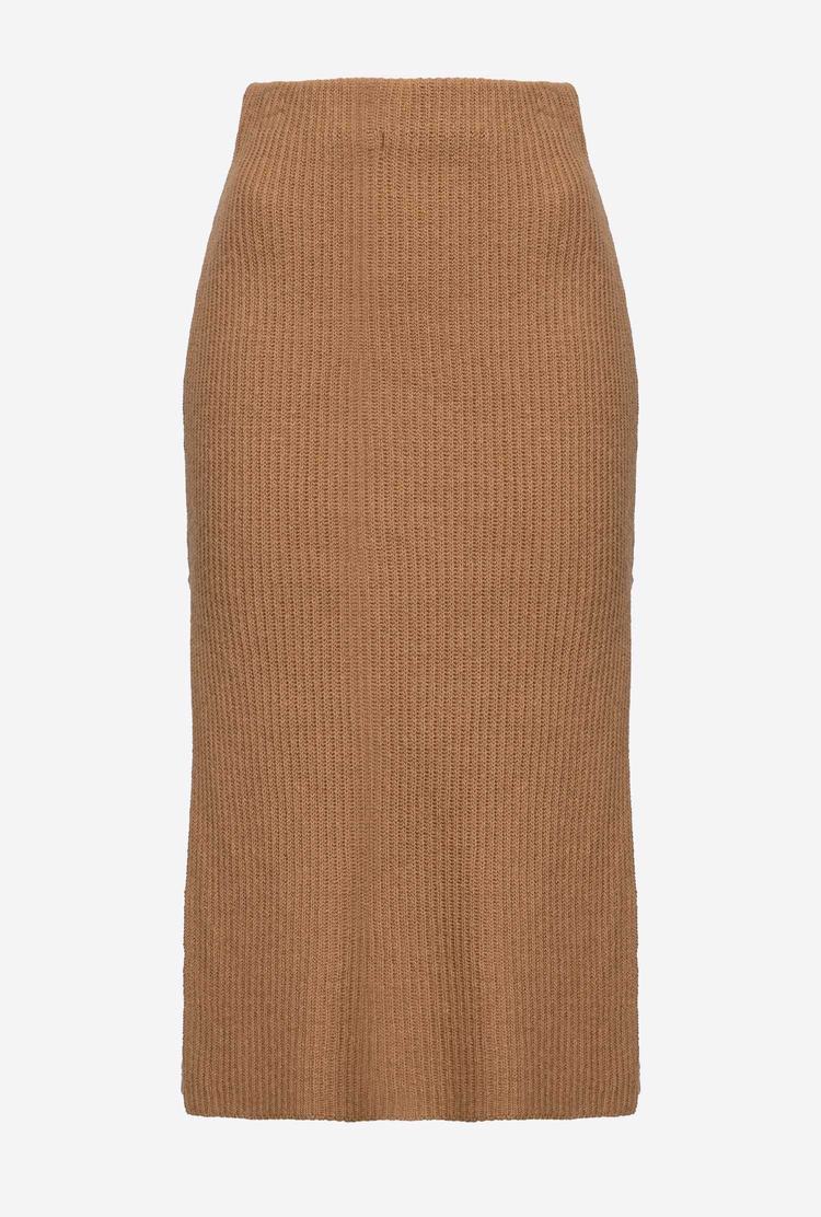 Brown Beige Women's Pinko Ribbed Knit Skirts | Ireland-52670319