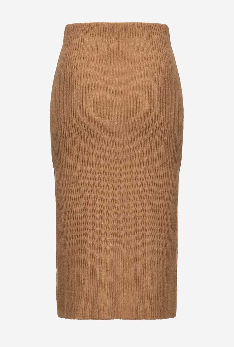 Brown Beige Women's Pinko Ribbed Knit Skirts | Ireland-52670319