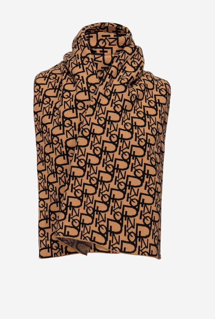 Brown/Black Women\'s Pinko Cashmere Jacquard Scarves | Ireland-79162549