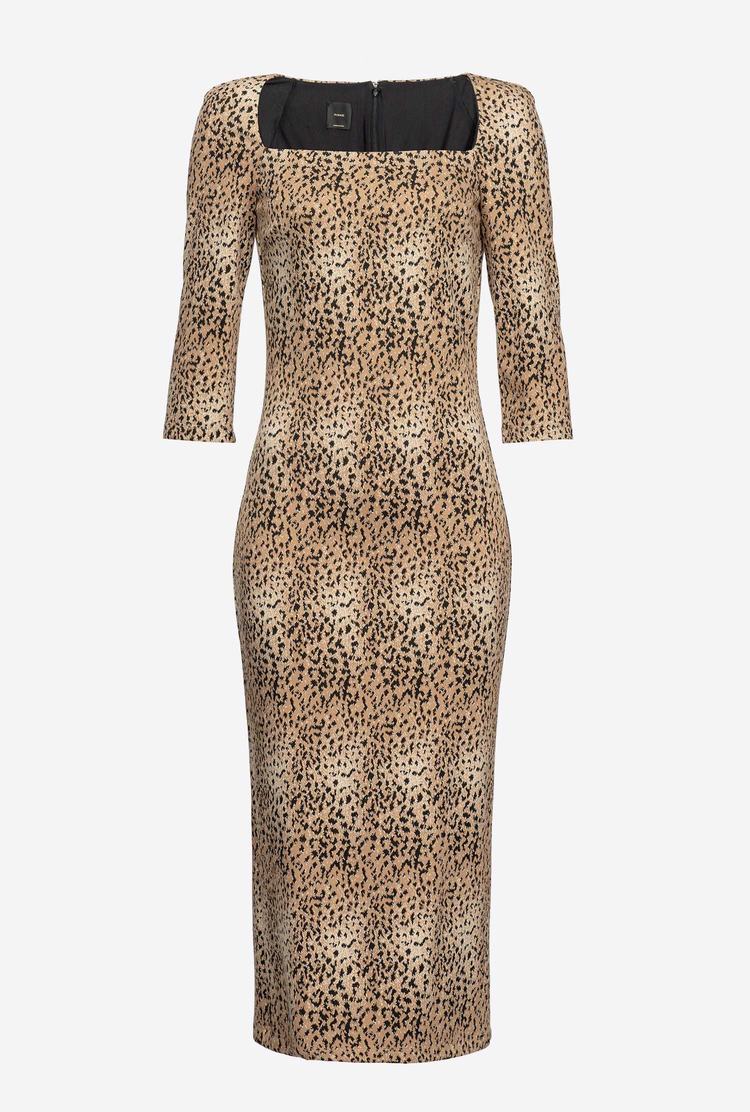 Brown/Black Women's Pinko Spotted Midi Dress | Ireland-63049279