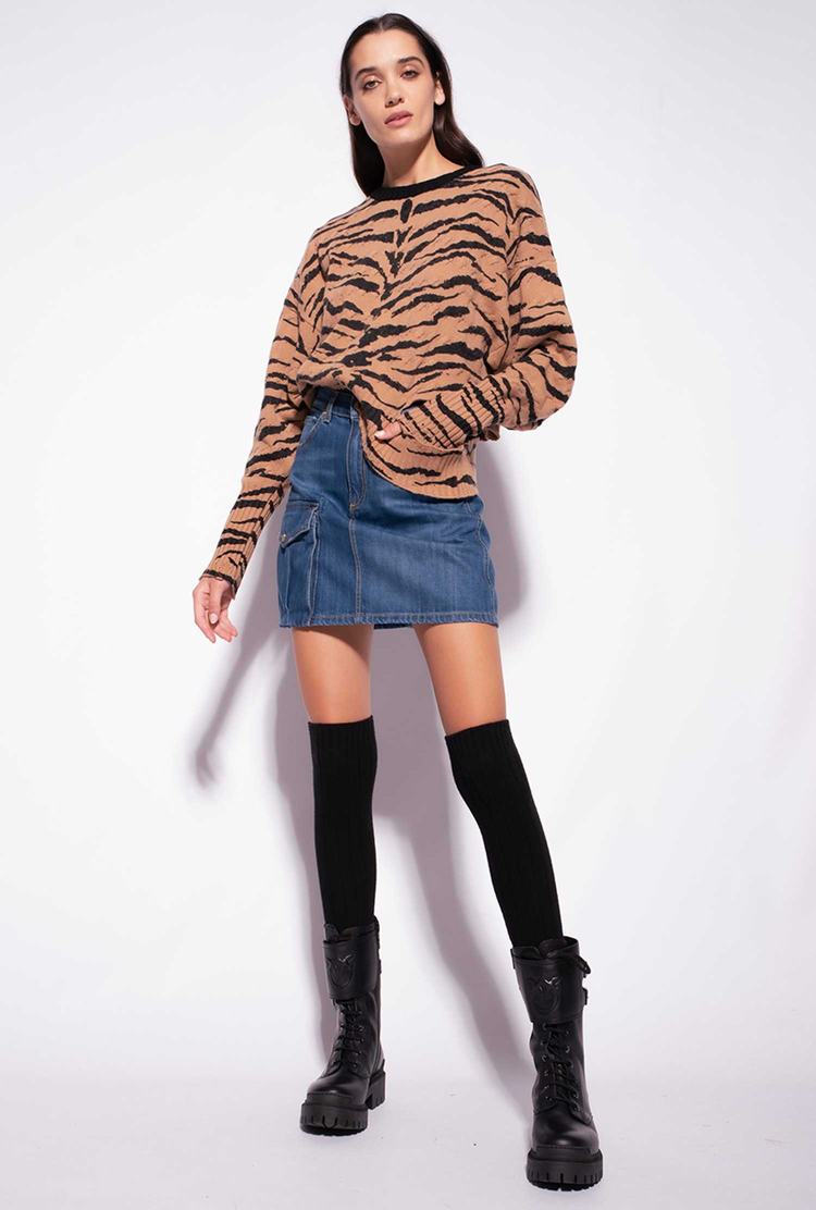 Brown/Black Women's Pinko Tiger Print Pullover | Ireland-75320849